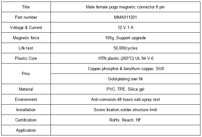 Male female pogo magnetic connector 8 pin