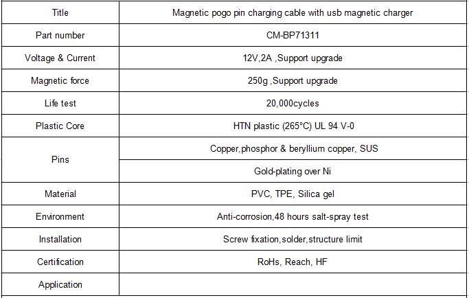 magnetic pogo pin charging cable with usb magnetic charger